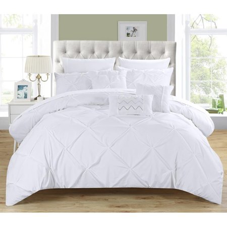 FIXTURESFIRST 8 Piece Zita Pinch Pleated Ruffled & Pleated Complete Bed Comforter Set, White FI2541691